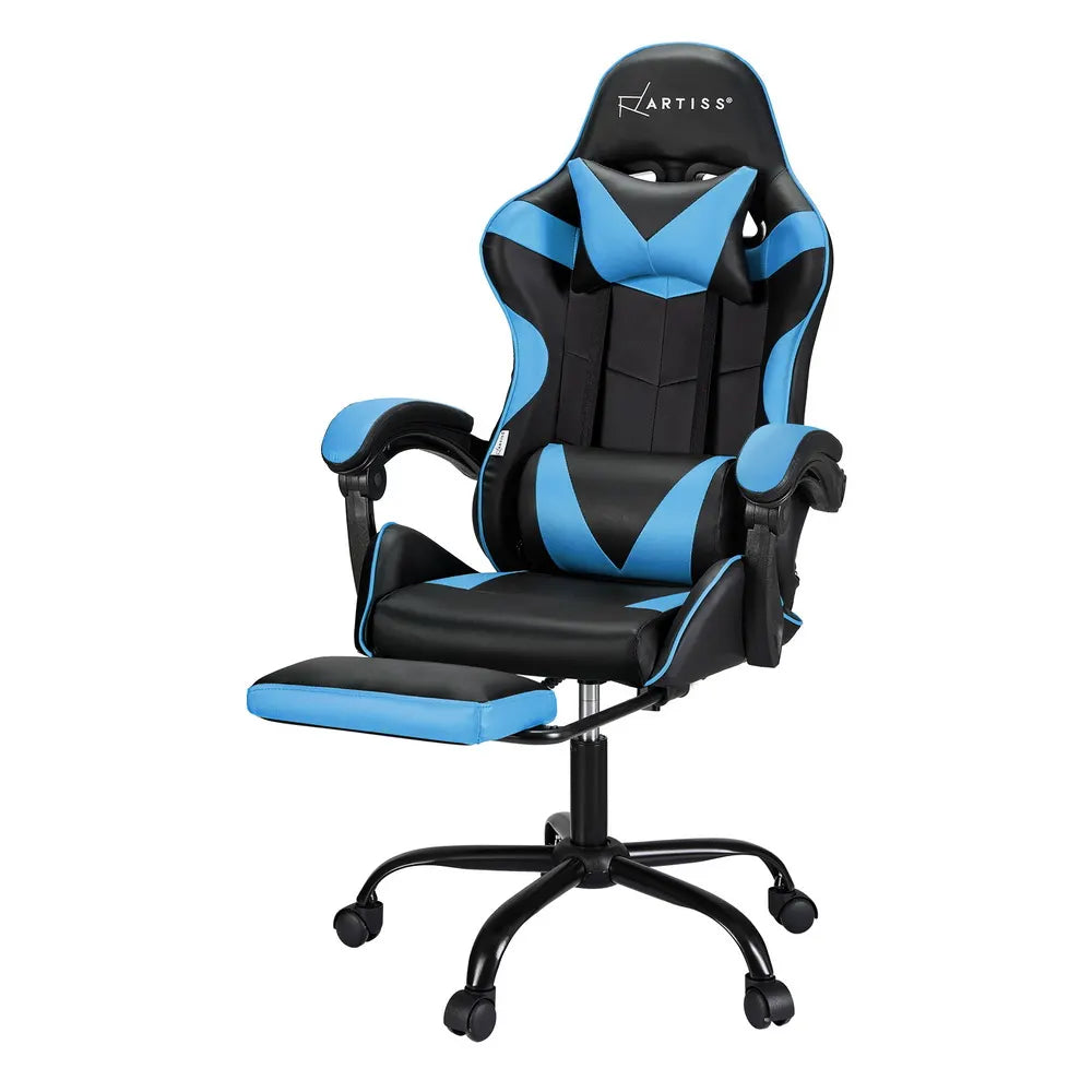 Artiss 2 Point Massage Gaming Office Chair Footrest Cyan Blue - Image 7