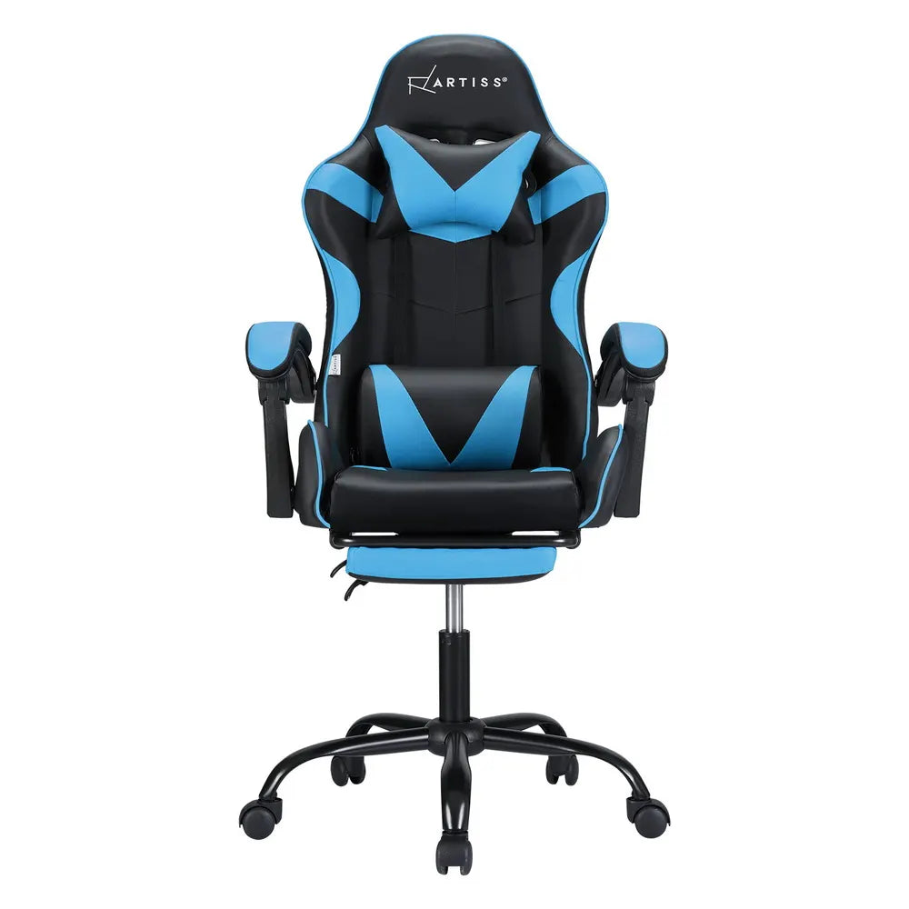 Artiss 2 Point Massage Gaming Office Chair Footrest Cyan Blue - Image 3