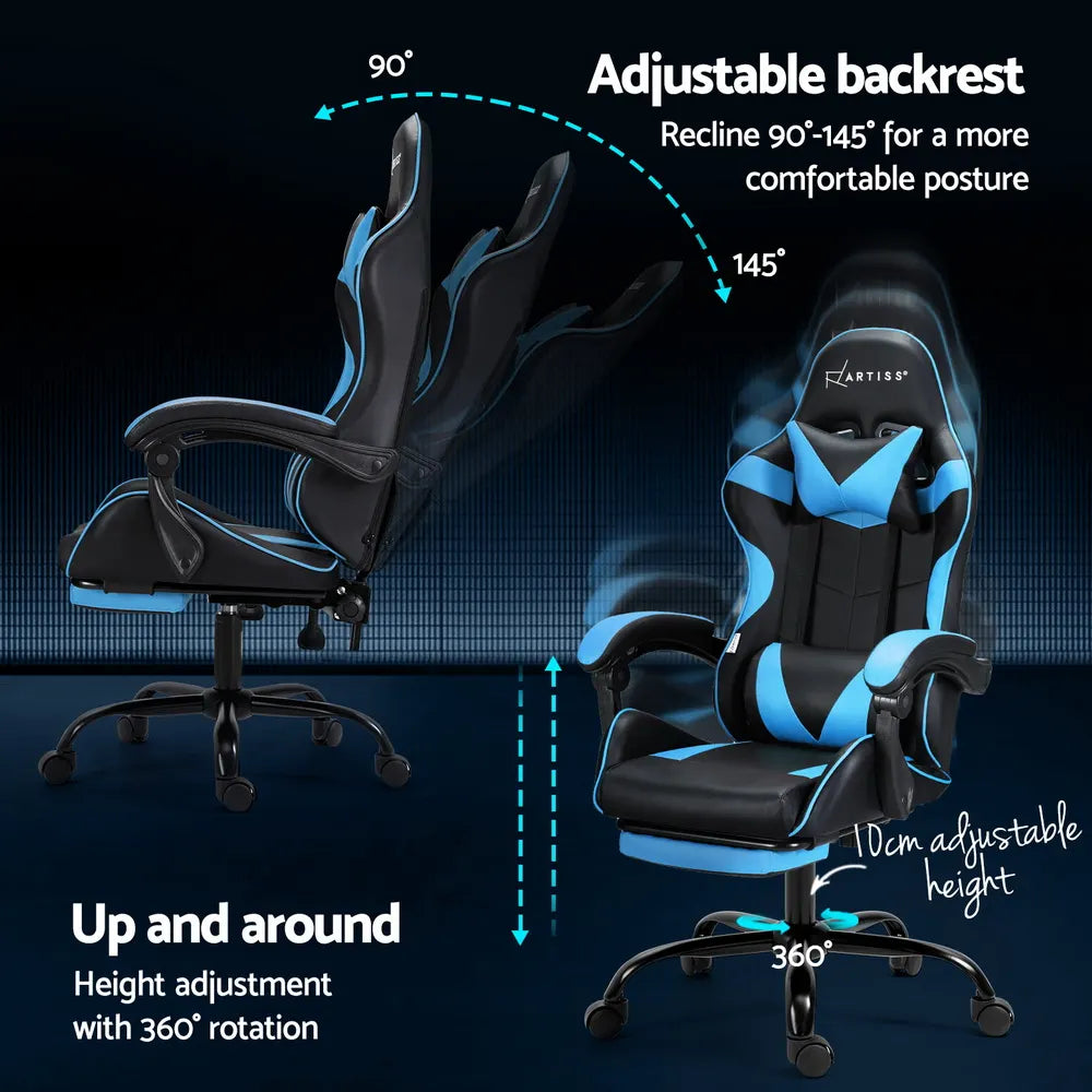 Artiss 2 Point Massage Gaming Office Chair Footrest Cyan Blue - Image 5