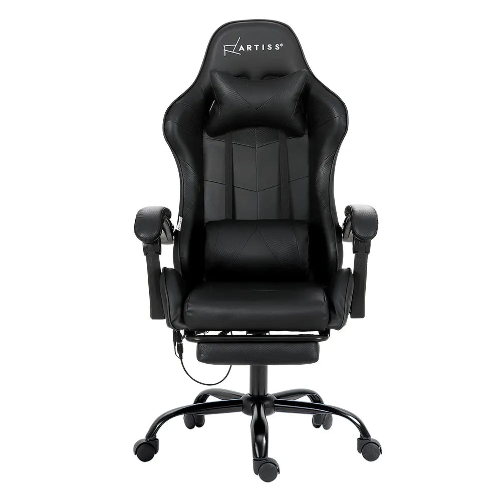 Artiss 6 Point Massage Gaming Office Chair Footrest Black - Image 3