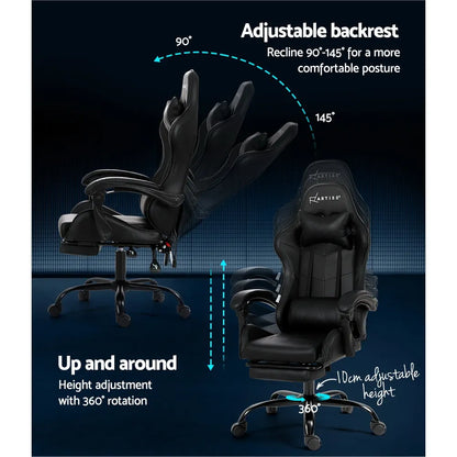 Artiss 6 Point Massage Gaming Office Chair Footrest Black - Image 5
