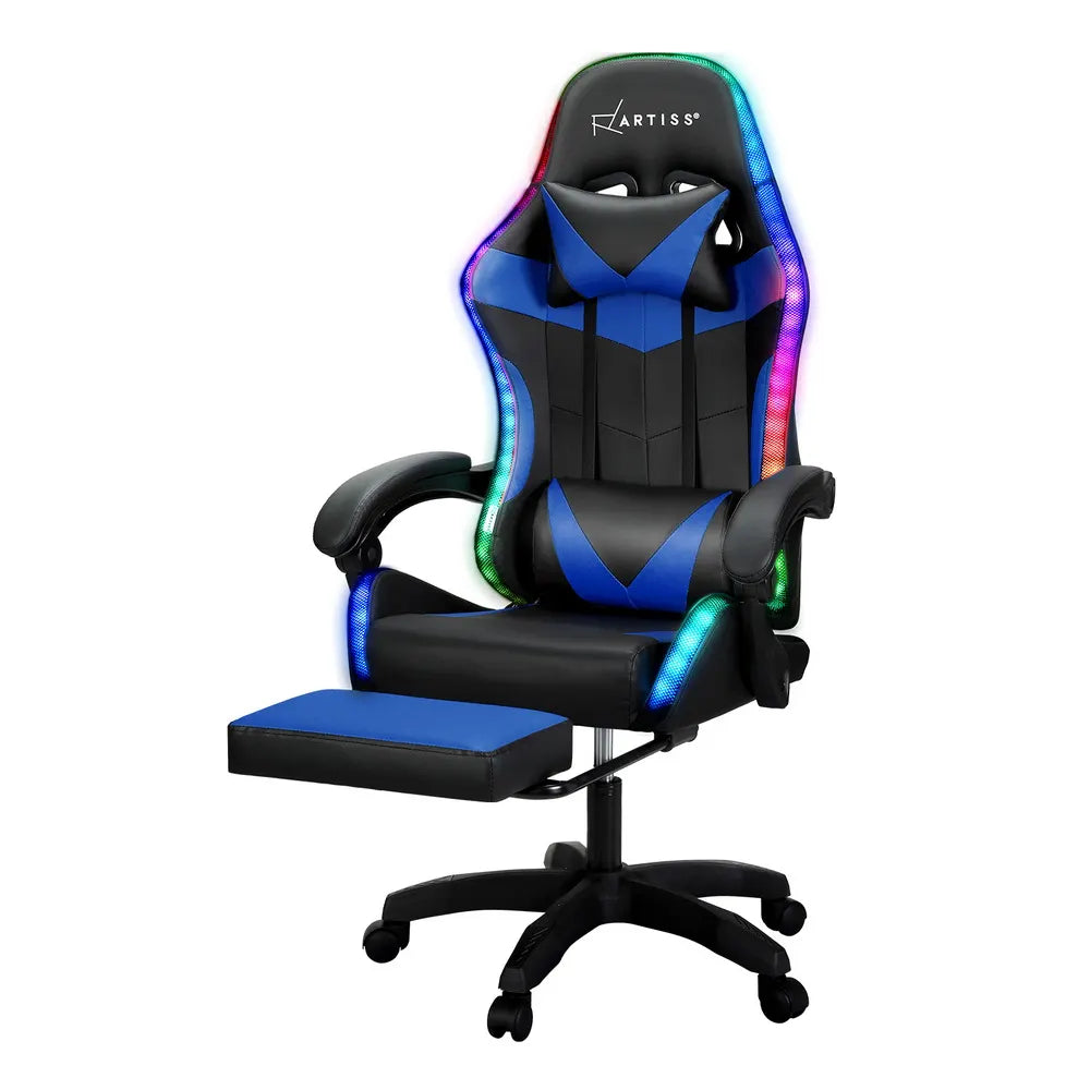 Artiss 6 Point Massage Gaming Office Chair 7 LED Footrest Blue - Image 7