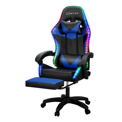 Artiss 6 Point Massage Gaming Office Chair 7 LED Footrest Blue - Image 7