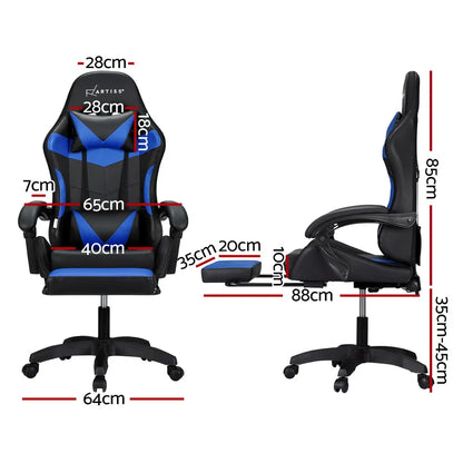 Artiss 6 Point Massage Gaming Office Chair 7 LED Footrest Blue - Image 2
