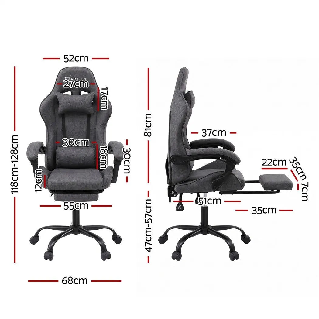Artiss Gaming Office Chair Fabric Ergonomic with 2 Point Message Grey - Image 3