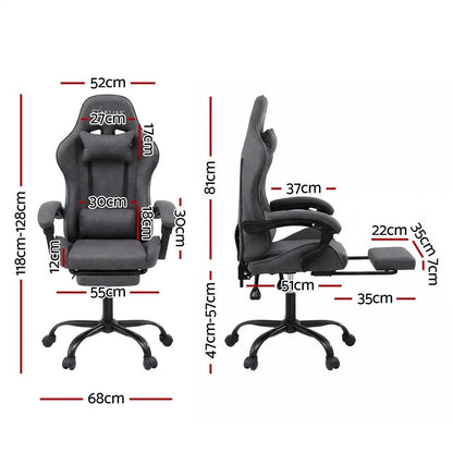 Artiss Gaming Office Chair Fabric Ergonomic with 2 Point Message Grey - Image 3
