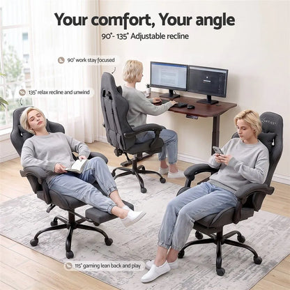 Artiss Gaming Office Chair Fabric Ergonomic with 2 Point Message Grey - Image 6