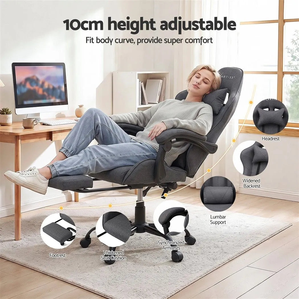 Artiss Gaming Office Chair Fabric Ergonomic with 2 Point Message Grey - Image 8