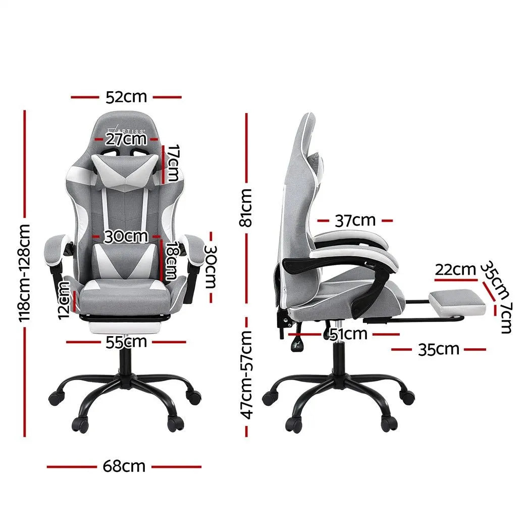 Artiss Gaming Office Chair Fabric Ergonomic with 2 Point Message Light Grey - Image 3