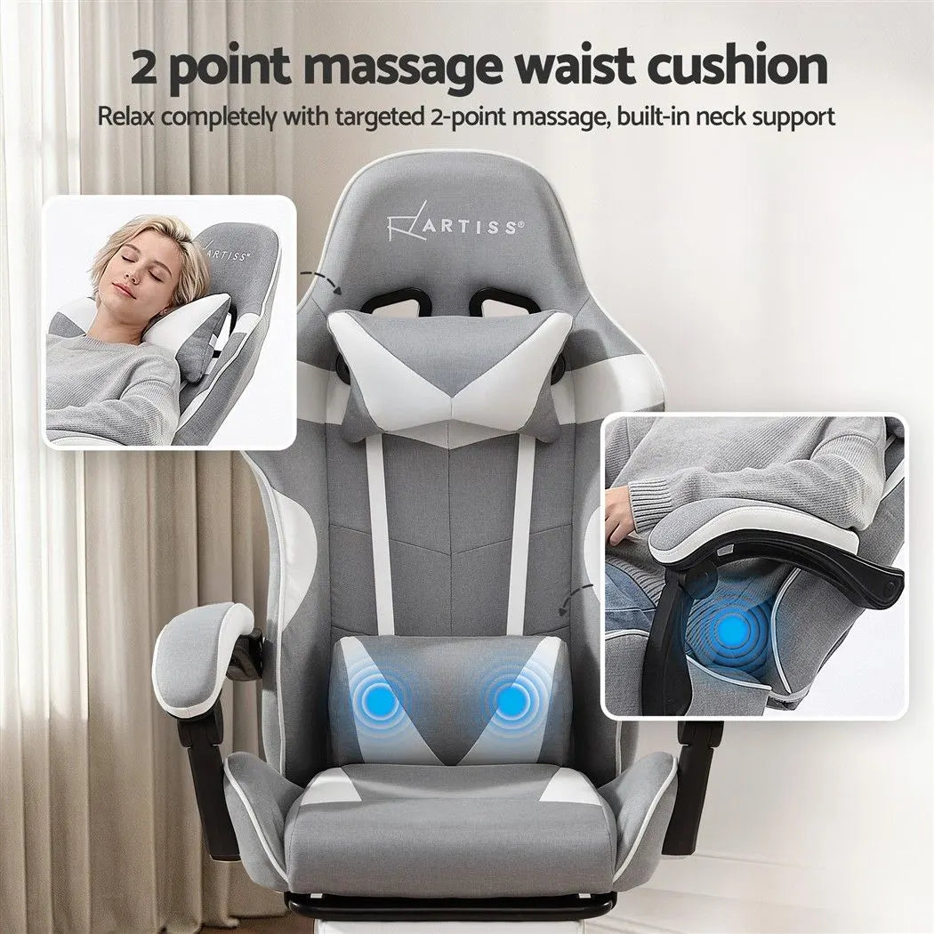 Artiss Gaming Office Chair Fabric Ergonomic with 2 Point Message Light Grey - Image 5