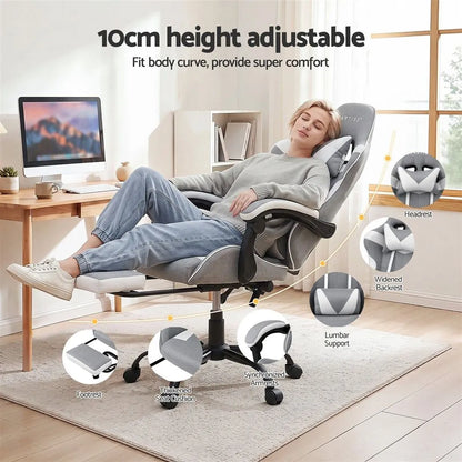 Artiss Gaming Office Chair Fabric Ergonomic with 2 Point Message Light Grey - Image 8