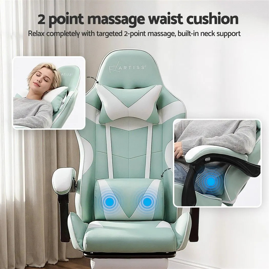 Artiss Ergonomic Gaming Office Chair with 2 Point Message Mint Green - Image 4