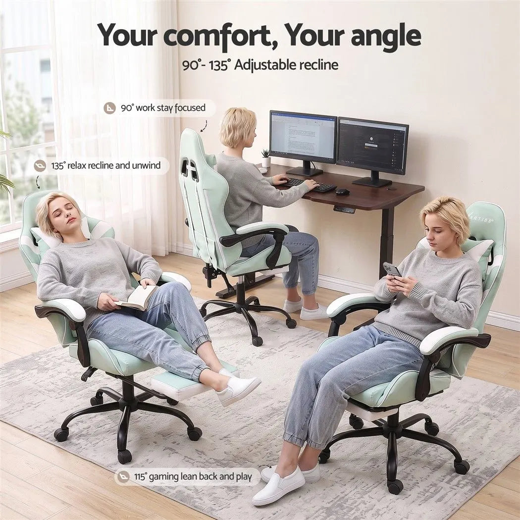 Artiss Ergonomic Gaming Office Chair with 2 Point Message Mint Green - Image 5