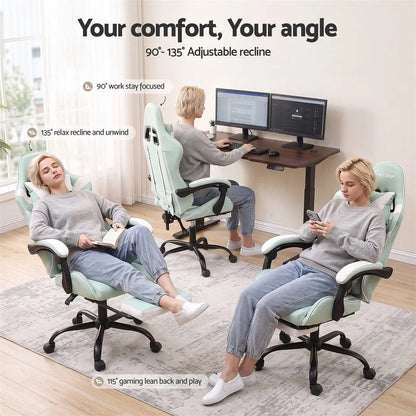 Artiss Ergonomic Gaming Office Chair with 2 Point Message Mint Green - Image 5