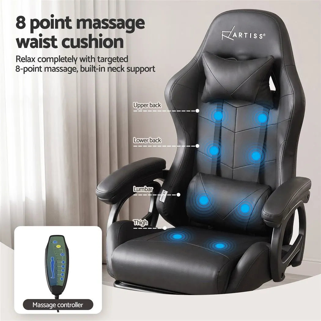 Artiss Gaming Office Chair with 8 Point Message Reline Ergonomic Black - Image 5
