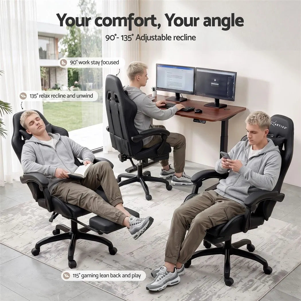 Artiss Gaming Office Chair with 8 Point Message Reline Ergonomic Black - Image 6