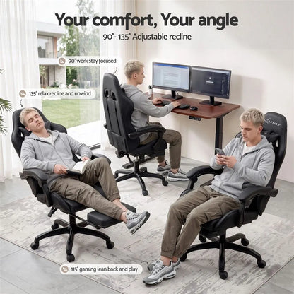 Artiss Gaming Office Chair with 8 Point Message Reline Ergonomic Black - Image 6