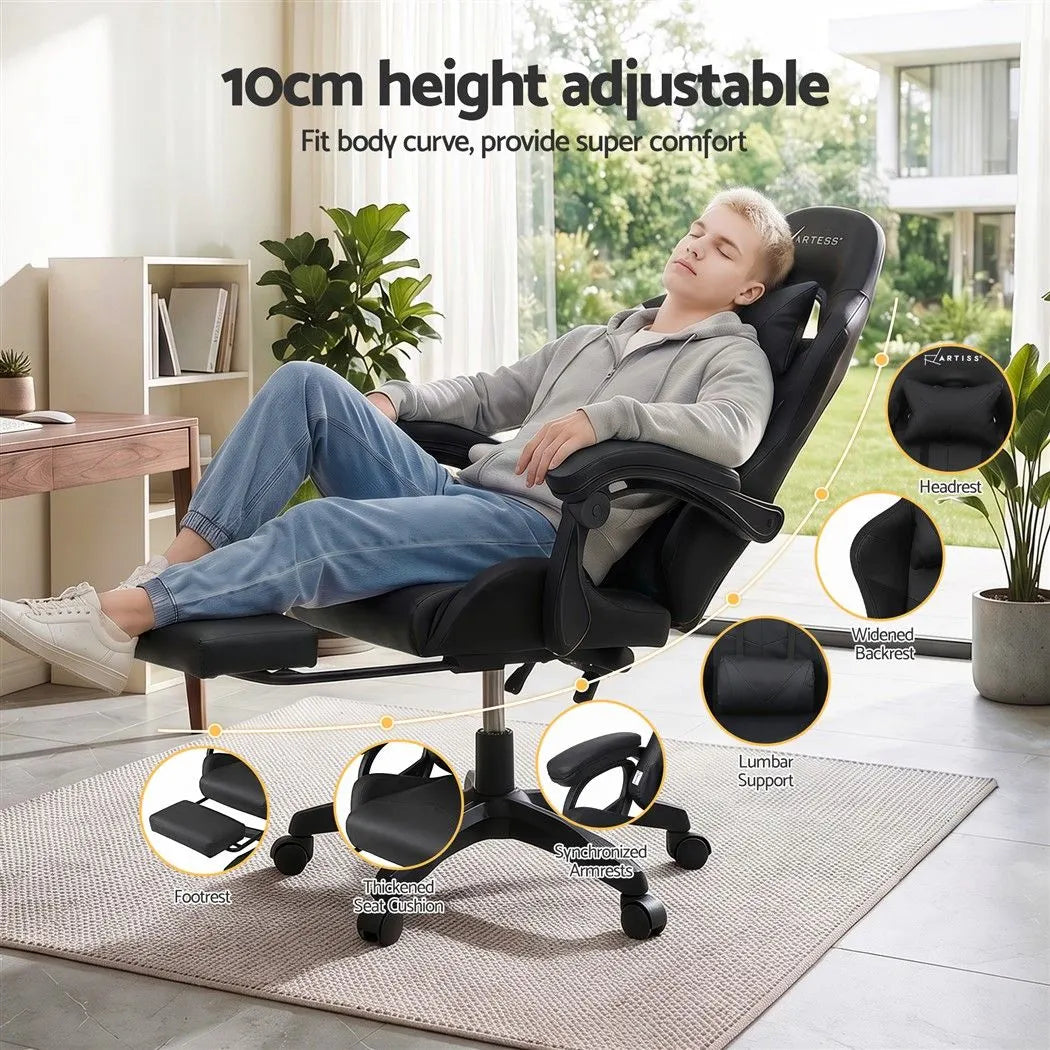 Artiss Gaming Office Chair with 8 Point Message Reline Ergonomic Black - Image 7