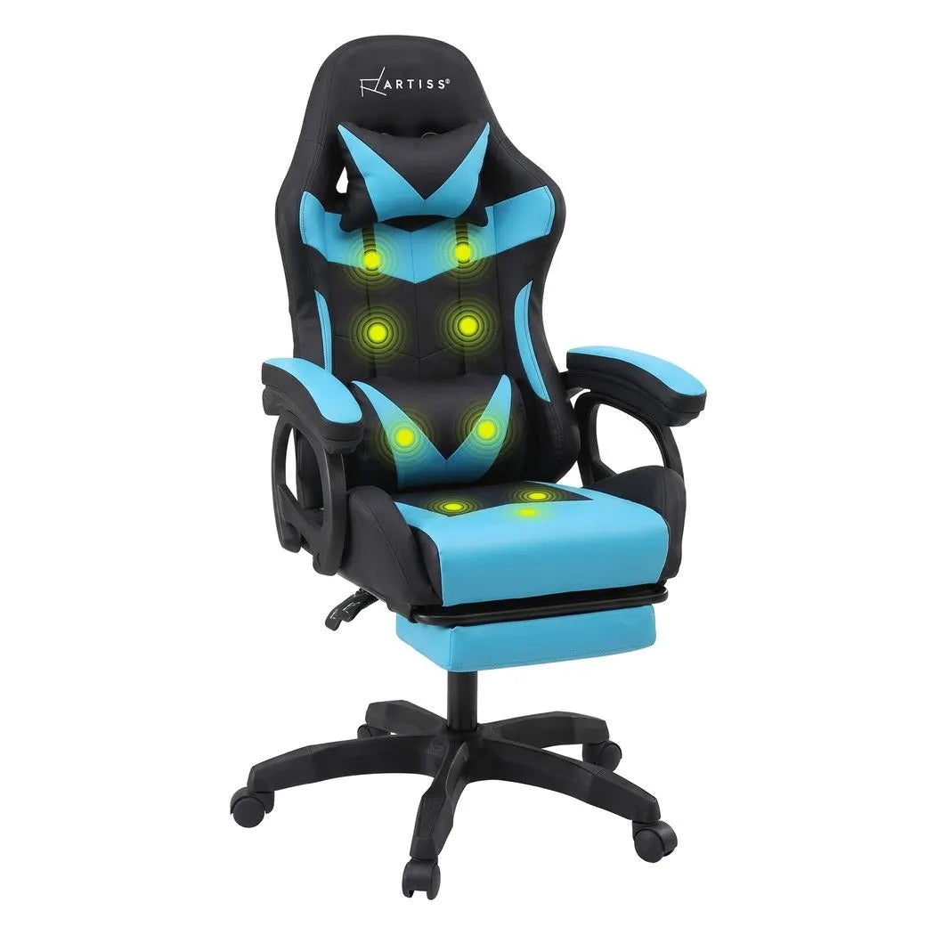 Artiss Gaming Office Chair with 8 Point Message Reline Ergonomic Blue - Image 2