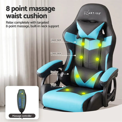 Artiss Gaming Office Chair with 8 Point Message Reline Ergonomic Blue - Image 5
