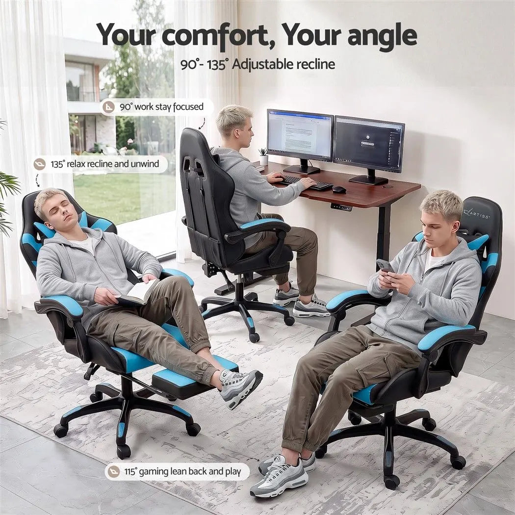 Artiss Gaming Office Chair with 8 Point Message Reline Ergonomic Blue - Image 6
