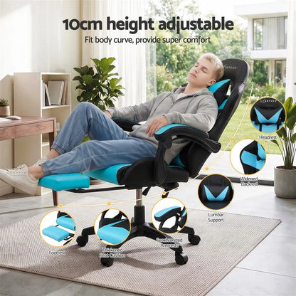 Artiss Gaming Office Chair with 8 Point Message Reline Ergonomic Blue - Image 7
