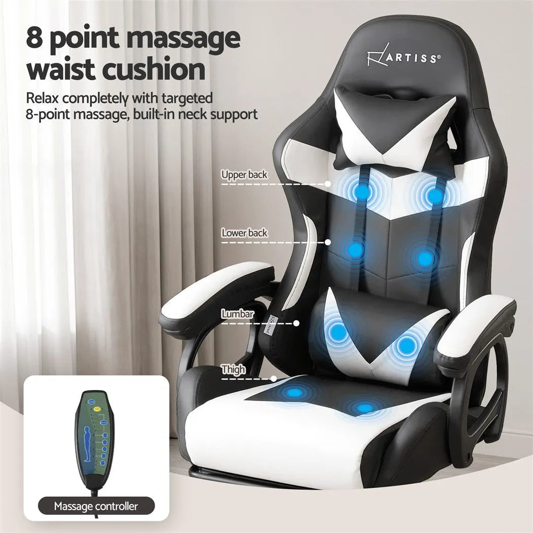 Artiss Gaming Office Chair with 8 Point Message Reline Ergonomic White - Image 5