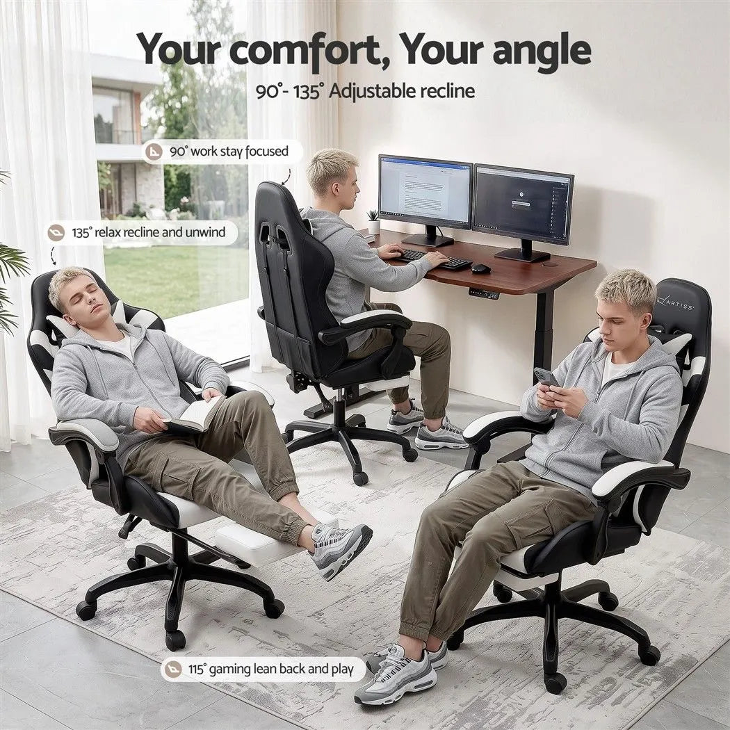 Artiss Gaming Office Chair with 8 Point Message Reline Ergonomic White - Image 6