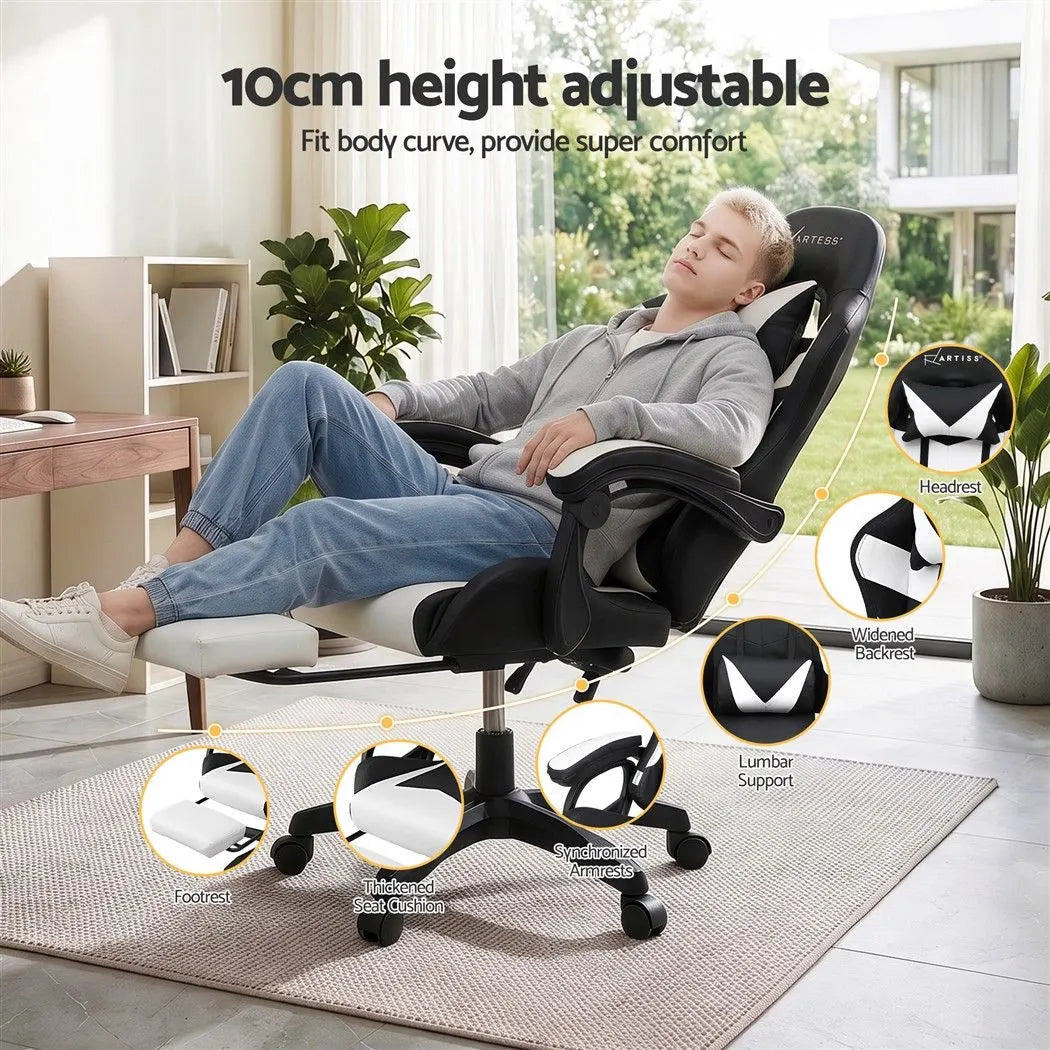 Artiss Gaming Office Chair with 8 Point Message Reline Ergonomic White - Image 7
