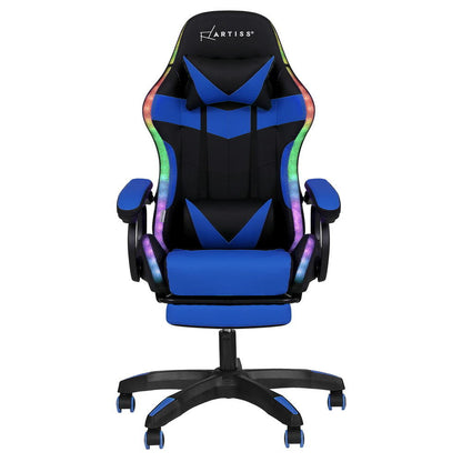 Artiss Gaming Office Chair 12 RGB LED Massage Computer Work Seat Footrest Blue - Image 3