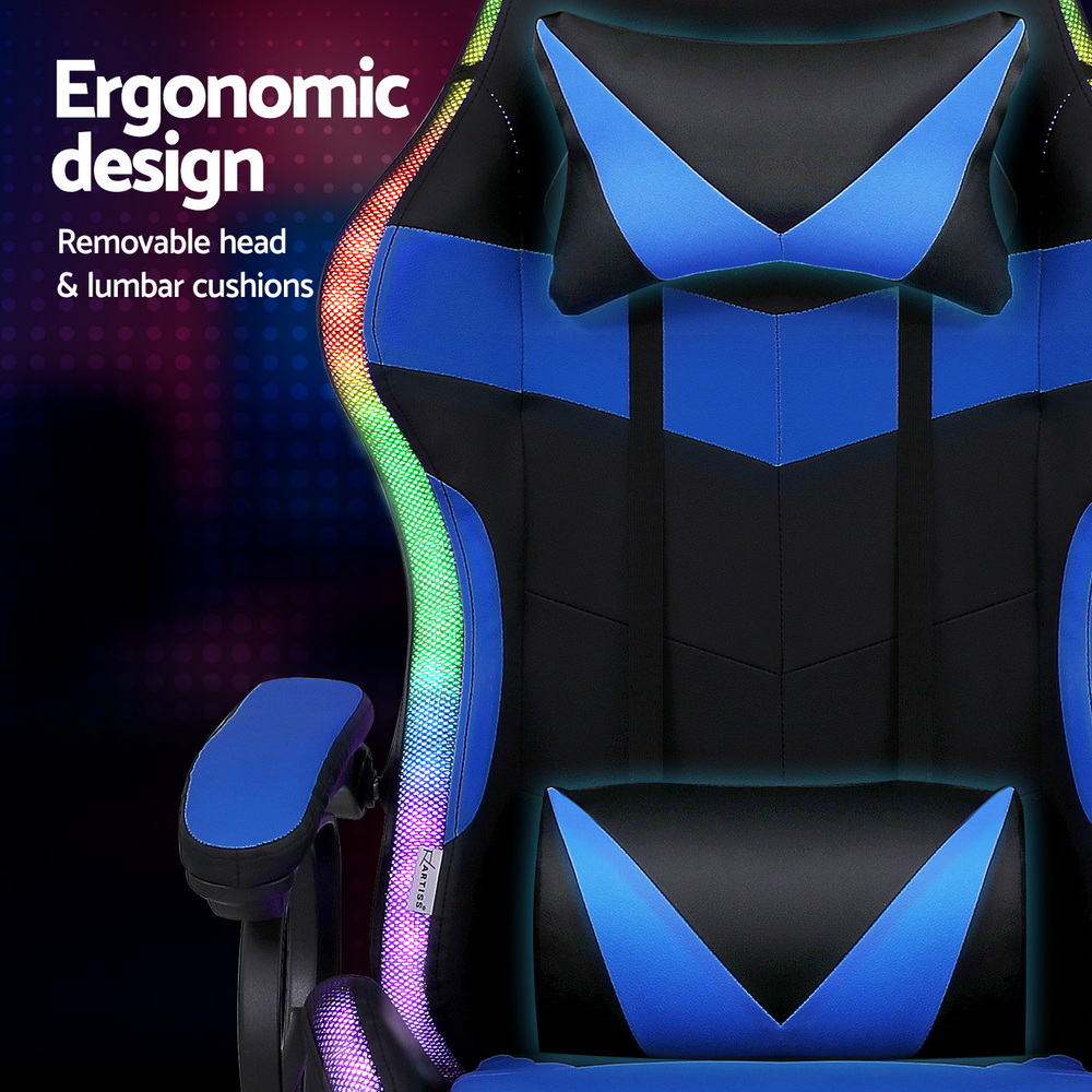 Artiss Gaming Office Chair 12 RGB LED Massage Computer Work Seat Footrest Blue - Image 4