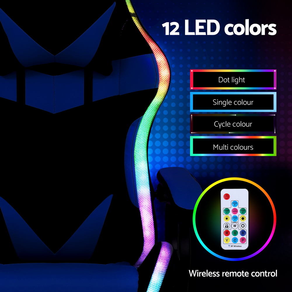 Artiss Gaming Office Chair 12 RGB LED Massage Computer Work Seat Footrest Blue - Image 6