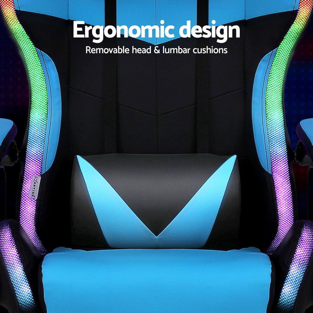 Artiss Gaming Office Chair 12 RGB LED Massage Computer Work Seat Footrest Cyan - Image 4