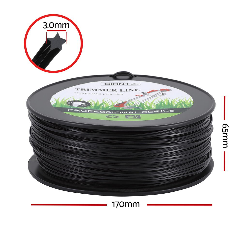 Giantz 100M Whipper Snipper Trimmer Line 3.0mm Star Nylon String Cord Black  - Image 2
