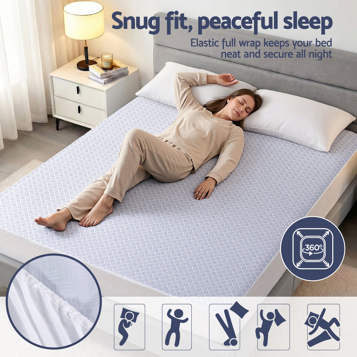 Giselle Cooling Mattress Protector Waterproof Deep Pocket Fitted Cover Double - Image 7