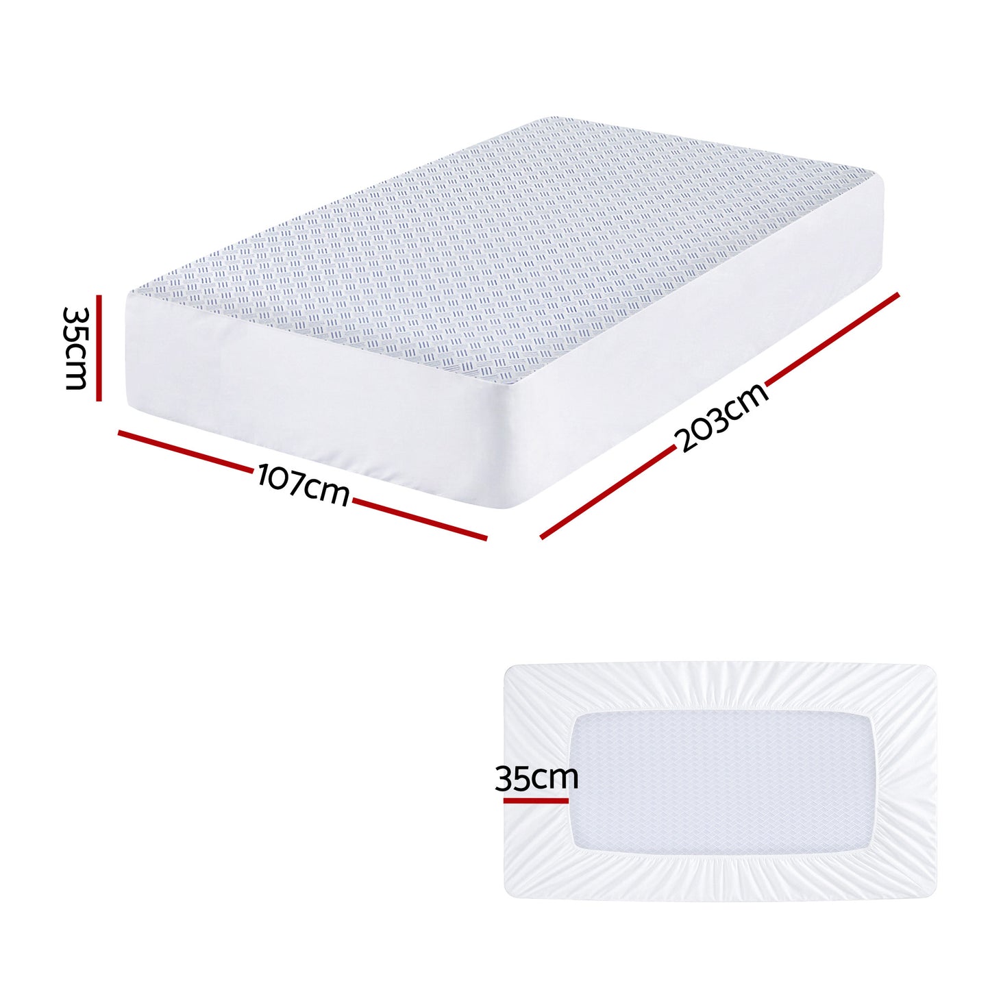 Giselle Cooling Mattress Protector Waterproof Deep Pocket Fitted Cover King Single - Image 3