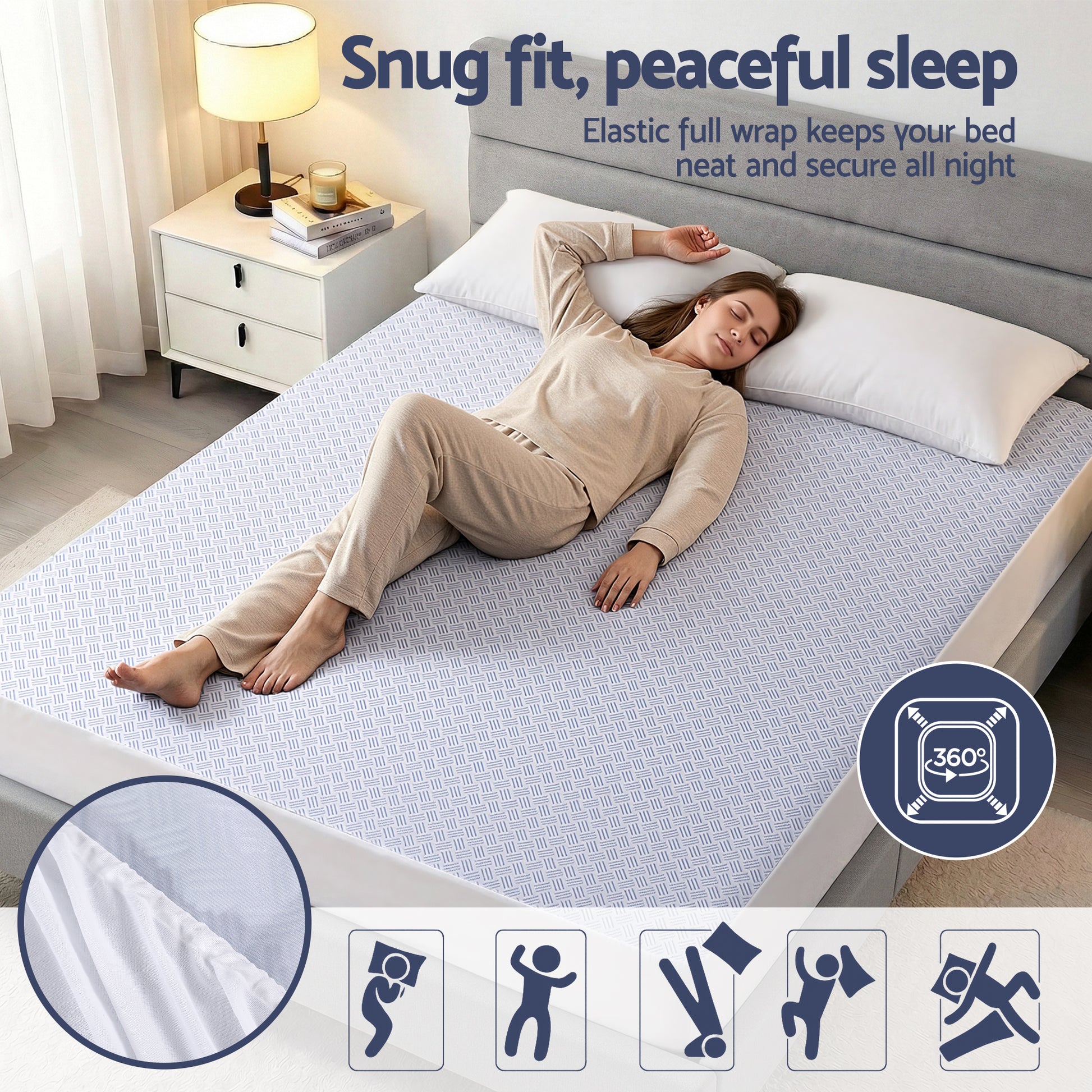 Giselle Cooling Mattress Protector Waterproof Deep Pocket Fitted Cover Queen - Image 7