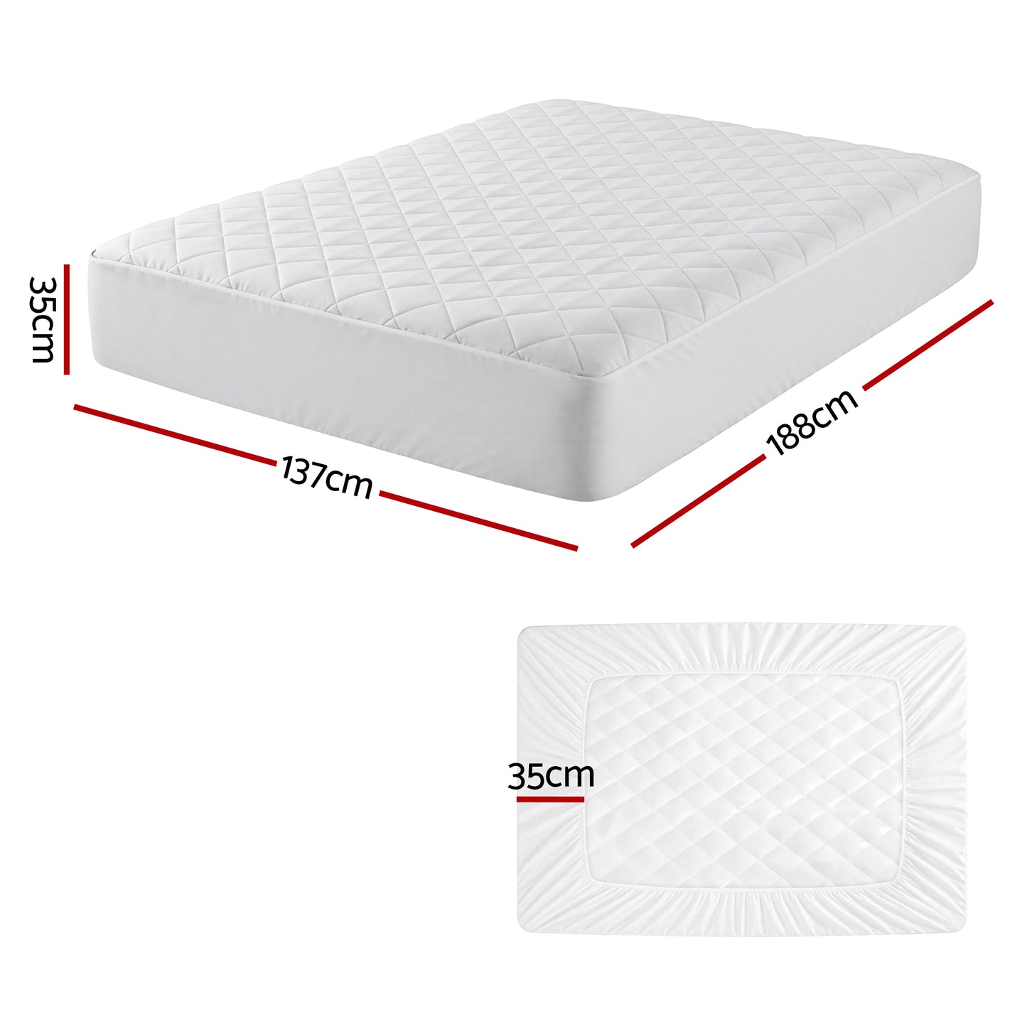 Giselle Waterproof Mattress Protector 100% Cotton Quilted Fitted Cover Double - Image 3