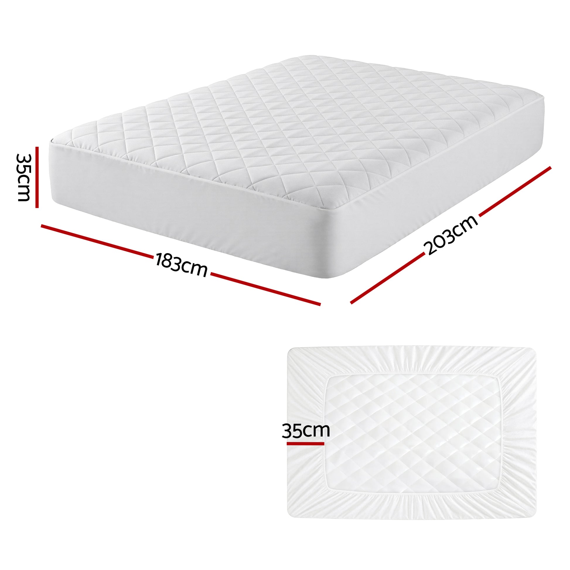 Giselle Waterproof Mattress Protector 100% Cotton Quilted Fitted Cover King - Image 3