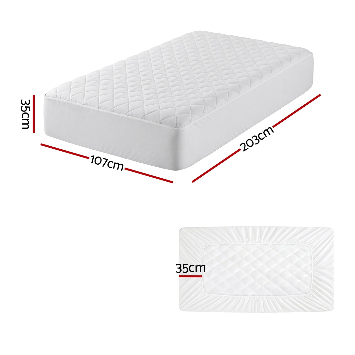 Giselle Waterproof Mattress Protector 100% Cotton Quilted Fitted Cover King Single - Image 3
