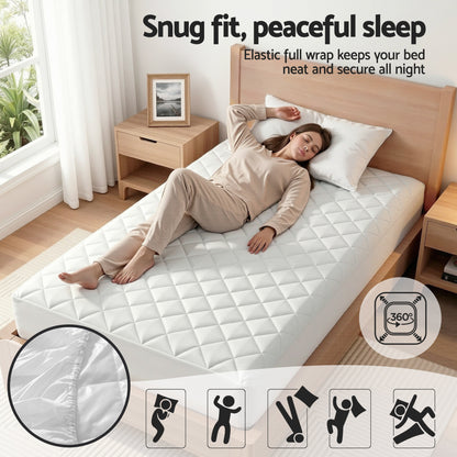 Giselle Waterproof Mattress Protector 100% Cotton Quilted Fitted Cover King Single - Image 7