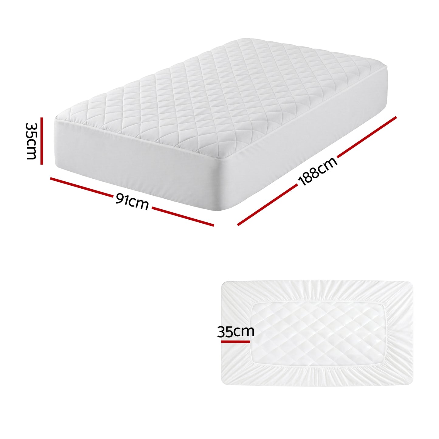Giselle Waterproof Mattress Protector 100% Cotton Quilted Fitted Cover Single - Image 3
