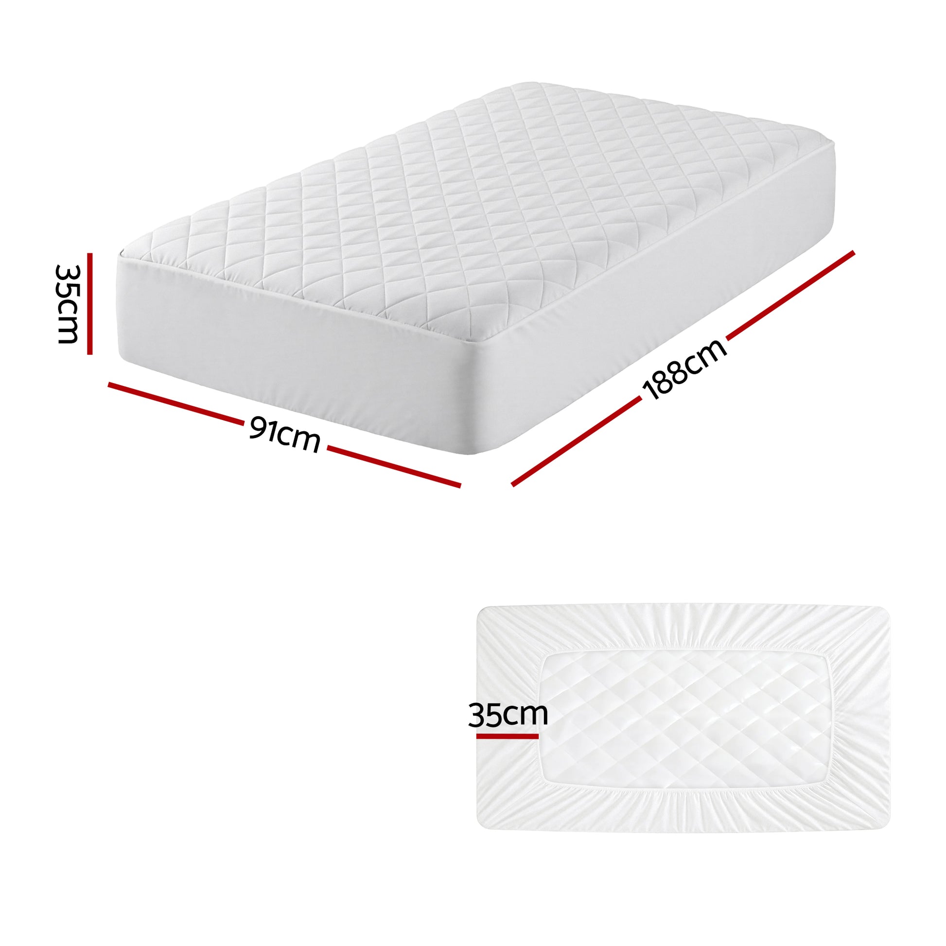 Giselle Waterproof Mattress Protector 100% Cotton Quilted Fitted Cover Single - Image 3