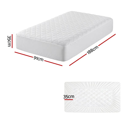 Giselle Waterproof Mattress Protector 100% Cotton Quilted Fitted Cover Single - Image 3