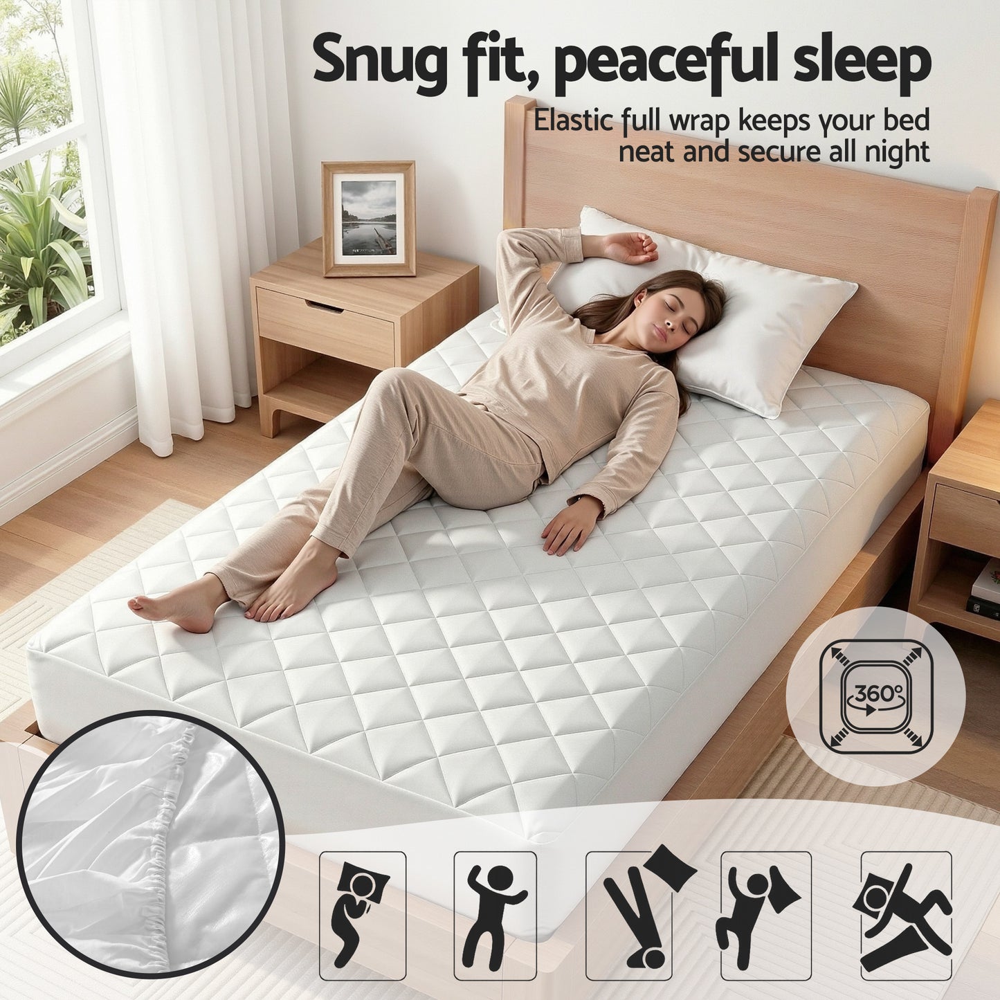 Giselle Waterproof Mattress Protector 100% Cotton Quilted Fitted Cover Single - Image 7