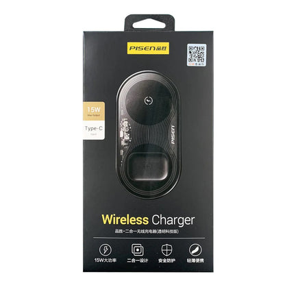 Pisen 2-in-1 Wireless Charging Station- XY-C18/Black,Supports Qi-2 Outputs (15W) ,Supports Univer... - Image 3