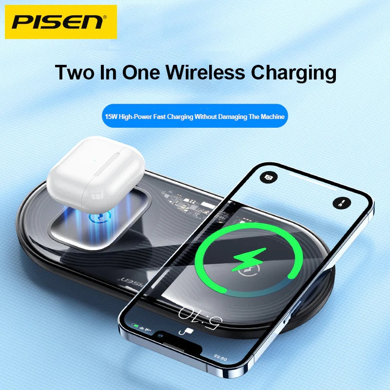 Pisen 2-in-1 Wireless Charging Station- XY-C18/Black,Supports Qi-2 Outputs (15W) ,Supports Univer... - Image 4