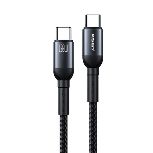 Pisen Braided USB-C to USB-C 100W PD Fast Charge Cable (1M) Black - Bend-Resistant, Samsung Galax...