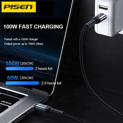 Pisen Braided USB-C to USB-C 100W PD Fast Charge Cable (1M) Black - Bend-Resistant, Samsung Galax... - Image 3