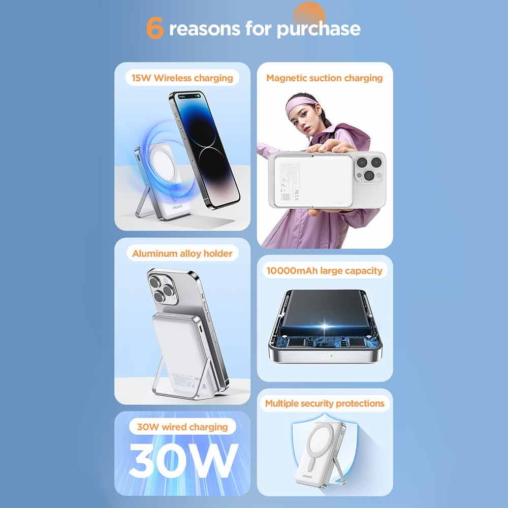 Pisen 30W CCC-Certified 10K (10000mAh) Wireless Power Bank with Holder - 15W Wireless, LED Displa... - Image 4